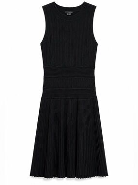 🖤 Theory Chloh Enchanted Ribbed Stretch Knit Fit & Flare Dress Black🖤